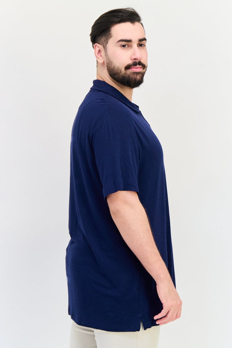 Celio Men Regular Fit Short Sleeve Solid Polo Shirts, Navy Blue - Image 2